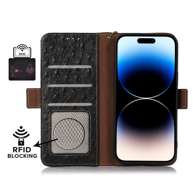 For OnePlus Ace 2 Pro Ostrich Pattern Genuine Leather RFID Phone Case(Black)