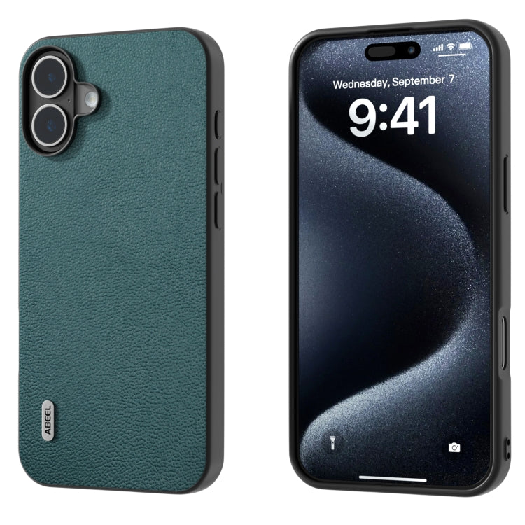 For iPhone 16 ABEEL Genuine Leather Luolai Series Phone Case(Dark Green) - iPhone 16 Cases by PMC TechLife | Online Shopping South Africa | PMC TechLife | Buy Now Pay Later Mobicred
