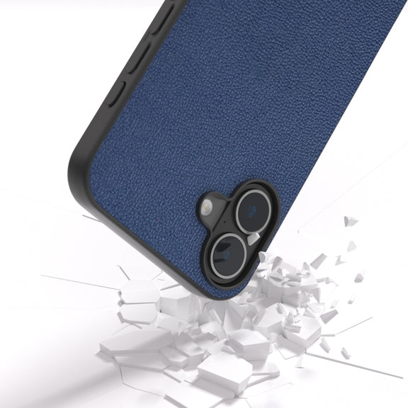For iPhone 16 Plus ABEEL Genuine Leather Luolai Series Phone Case(Dark Blue)