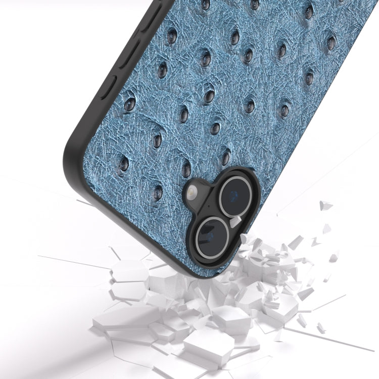 For iPhone 16 ABEEL Genuine Leather Ostrich Texture Phone Case(Blue) - iPhone 16 Cases by PMC TechLife | Online Shopping South Africa | PMC TechLife | Buy Now Pay Later Mobicred