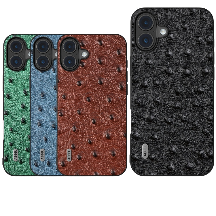 For iPhone 16 ABEEL Genuine Leather Ostrich Texture Phone Case(Blue) - iPhone 16 Cases by PMC TechLife | Online Shopping South Africa | PMC TechLife | Buy Now Pay Later Mobicred