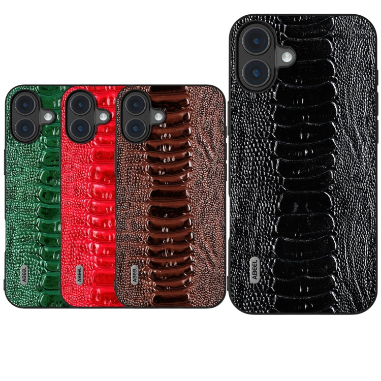 For iPhone 16 Plus ABEEL Genuine Leather Weilai Series Phone Case(Green) - iPhone 16 Plus Cases by PMC TechLife | Online Shopping South Africa | PMC TechLife | Buy Now Pay Later Mobicred