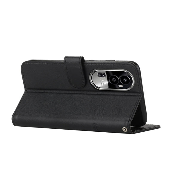 For OPPO Reno10 5G Global/Reno10 Pro 5G Global Stitching Calf Texture Buckle Leather Phone Case(Black)