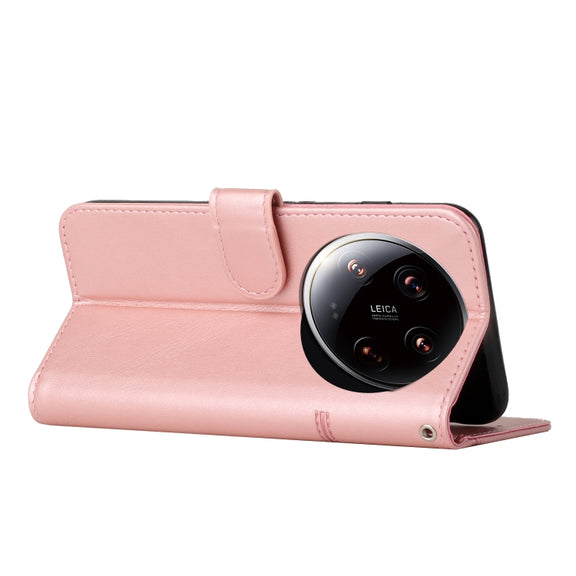 For Xiaomi 14 Ultra Stitching Calf Texture Buckle Leather Phone Case(Rose Gold)