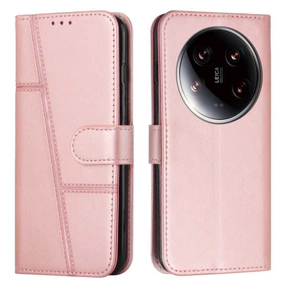For Xiaomi 14 Ultra Stitching Calf Texture Buckle Leather Phone Case(Rose Gold)