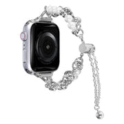 For Apple Watch SE 2022 40mm Pearl Bracelet Metal Watch Band(Silver)
