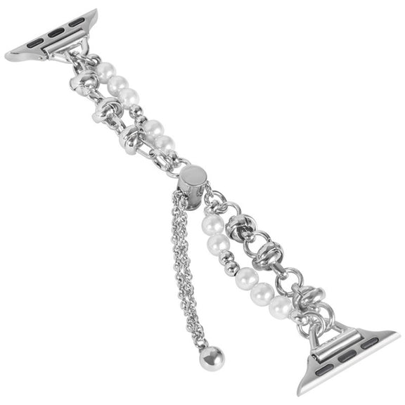 For Apple Watch SE 2022 40mm Pearl Bracelet Metal Watch Band(Silver)