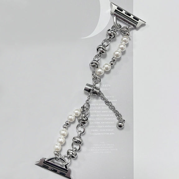 For Apple Watch SE 2022 40mm Pearl Bracelet Metal Watch Band(Silver)