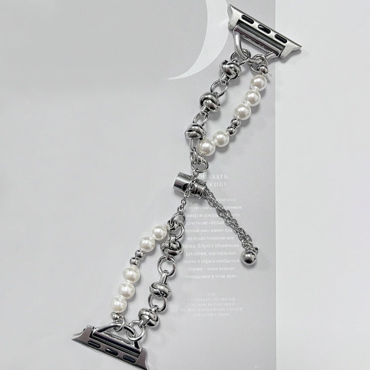 For Apple Watch 4 44mm Pearl Bracelet Metal Watch Band(Silver)