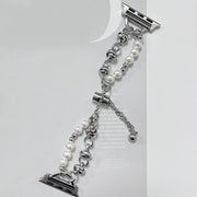 For Apple Watch 3 38mm Pearl Bracelet Metal Watch Band(Silver)
