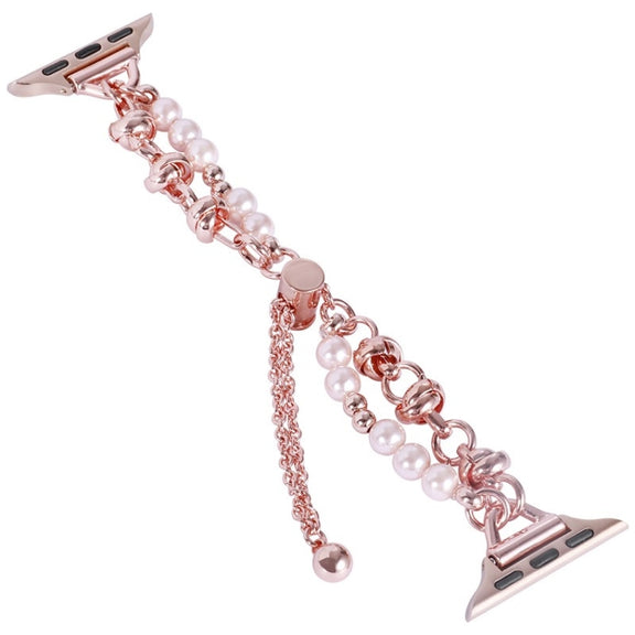 For Apple Watch 3 42mm Pearl Bracelet Metal Watch Band(Rose Gold)