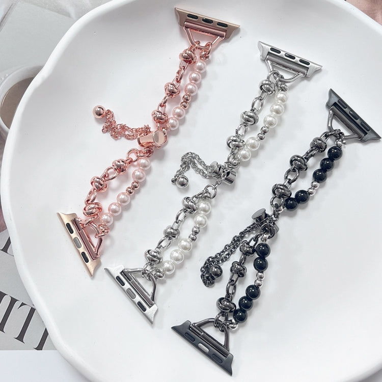 For Apple Watch 6 40mm Pearl Bracelet Metal Watch Band(Silver Black) - free shipping - PMC TechLife - Order now!