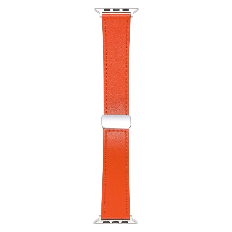For Apple Watch Ultra 49mm Magnetic Buckle Skin Feel Leather Watch Band(Orange)