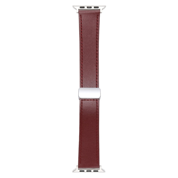 For Apple Watch Ultra 49mm Magnetic Buckle Skin Feel Leather Watch Band(Wine Red)