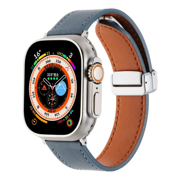 For Apple Watch Ultra 49mm Magnetic Buckle Skin Feel Leather Watch Band(Light Blue)