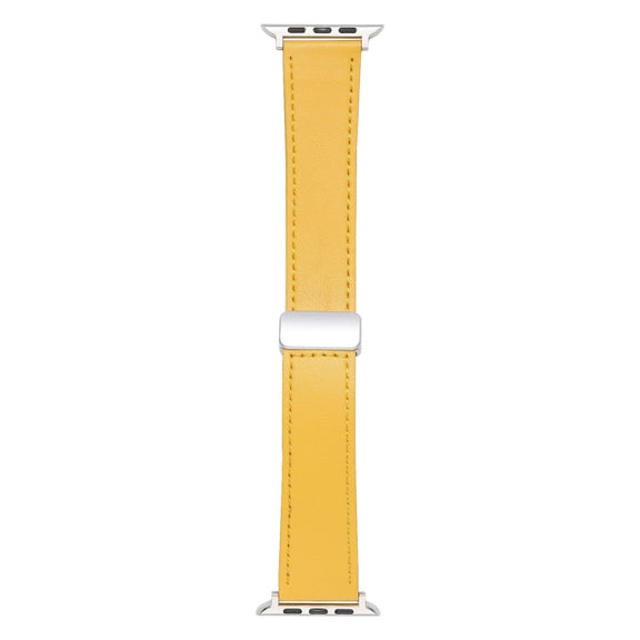 For Apple Watch Ultra 49mm Magnetic Buckle Skin Feel Leather Watch Band(Yellow)