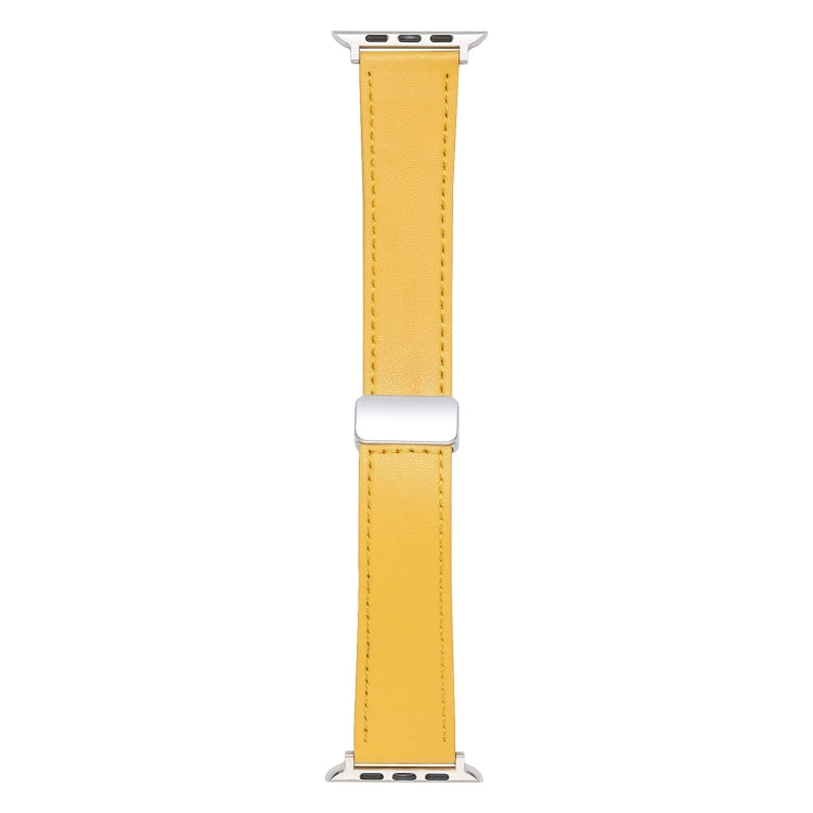 For Apple Watch Ultra 49mm Magnetic Buckle Skin Feel Leather Watch Band(Yellow)