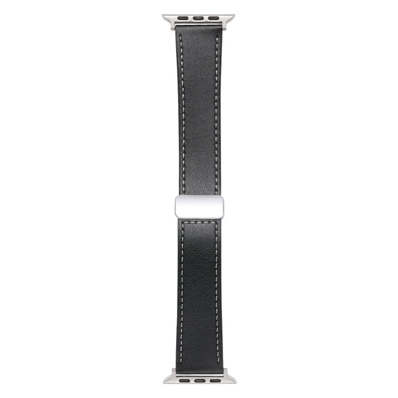 For Apple Watch SE 2023 44mm Magnetic Buckle Skin Feel Leather Watch Band(Black)