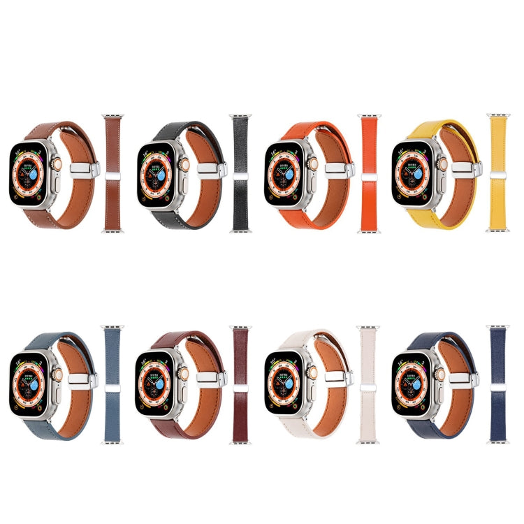 For Apple Watch Ultra 49mm Magnetic Buckle Skin Feel Leather Watch Band(Apricot) - Watch Bands by PMC TechLife | Online Shopping South Africa | PMC TechLife | Buy Now Pay Later Mobicred