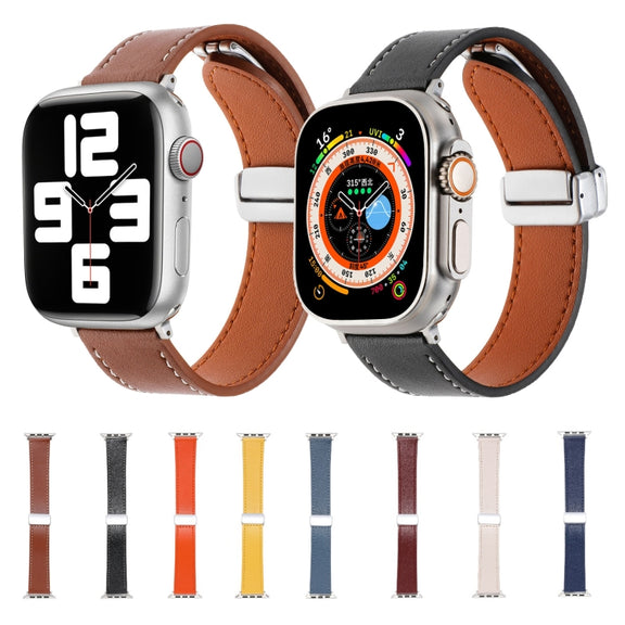 For Apple Watch Ultra 49mm Magnetic Buckle Skin Feel Leather Watch Band(Light Blue)