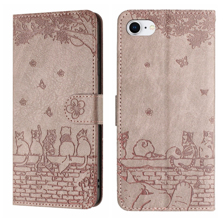 For iPhone 16e Cat Embossing Pattern Leather Phone Case with Lanyard(Grey) - iPhone 16e Cases by PMC TechLife | Online Shopping South Africa | PMC TechLife | Buy Now Pay Later Mobicred