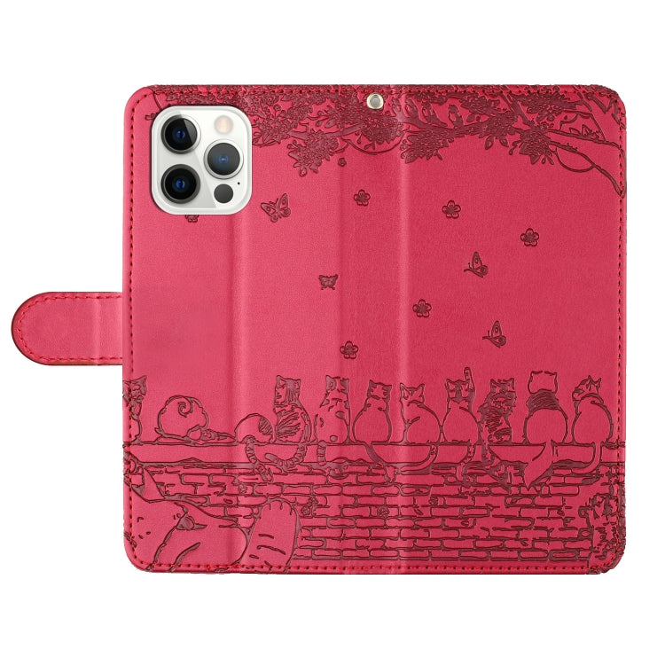 For iPhone 16 Pro Cat Embossing Pattern Leather Phone Case with Lanyard(Red) - free shipping - PMC TechLife - Order now!