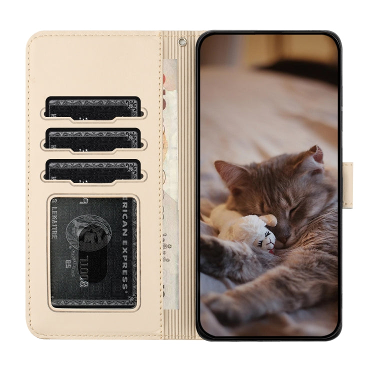 For iPhone 16 Pro Cat Embossing Pattern Leather Phone Case with Lanyard(Beige) - iPhone 16 Pro Cases by PMC TechLife | Online Shopping South Africa | PMC TechLife | Buy Now Pay Later Mobicred