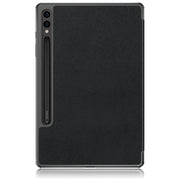 For Samsung Galaxy Tab S9+ Custer Pure Color 3-Fold Holder Smart Leather Tablet Case(Black)