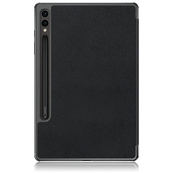 For Samsung Galaxy Tab S9+ Custer Pure Color 3-Fold Holder Smart Leather Tablet Case(Black)
