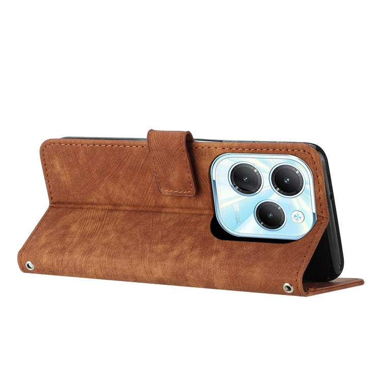 For Infinix Hot 40 / 40 Pro Skin Feel Stripe Pattern Leather Phone Case with Lanyard(Brown) - Infinix Cases by PMC TechLife | Online Shopping South Africa | PMC TechLife | Buy Now Pay Later Mobicred