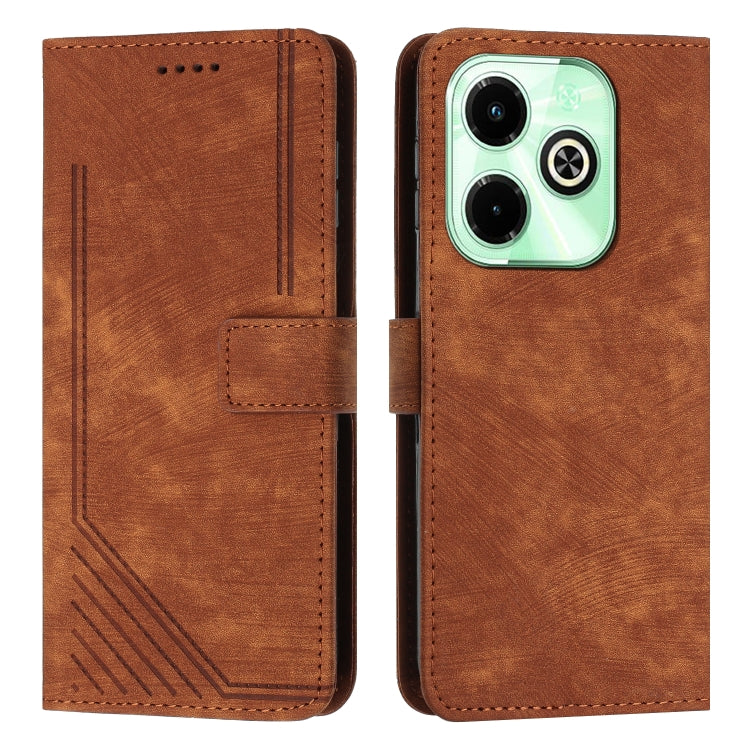 For Infinix Hot 40i Skin Feel Stripe Pattern Leather Phone Case with Lanyard(Brown) - Infinix Cases by PMC TechLife | Online Shopping South Africa | PMC TechLife | Buy Now Pay Later Mobicred