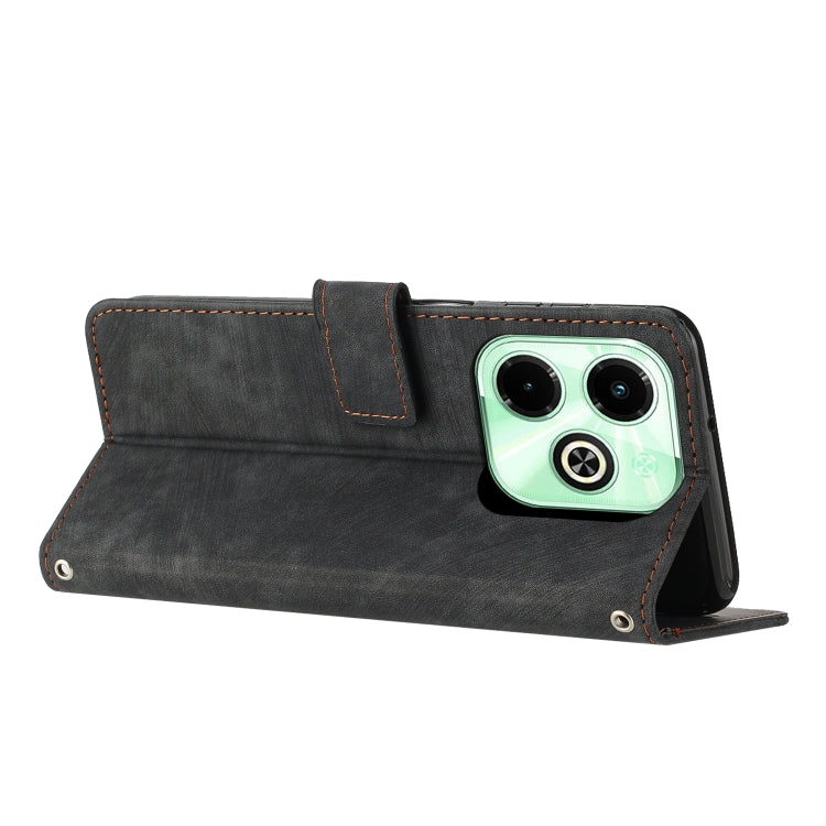 For Infinix Hot 40i Skin Feel Stripe Pattern Leather Phone Case with Lanyard(Black) - Infinix Cases by PMC TechLife | Online Shopping South Africa | PMC TechLife | Buy Now Pay Later Mobicred