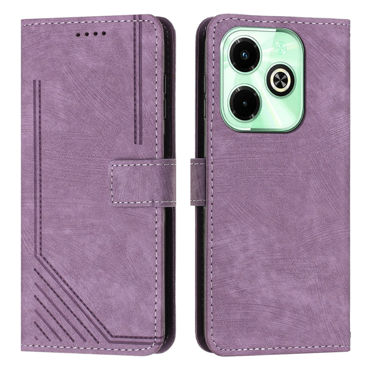 For Infinix Hot 40i Skin Feel Stripe Pattern Leather Phone Case with Lanyard(Purple) - Infinix Cases by PMC TechLife | Online Shopping South Africa | PMC TechLife | Buy Now Pay Later Mobicred