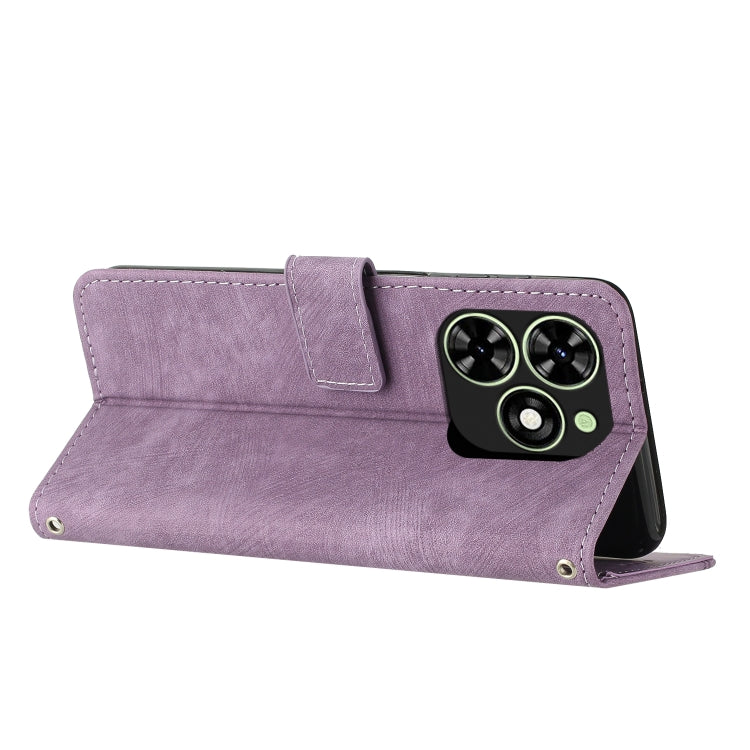 For Infinix Smart 8 Skin Feel Stripe Pattern Leather Phone Case with Lanyard(Purple) - Infinix Cases by PMC TechLife | Online Shopping South Africa | PMC TechLife | Buy Now Pay Later Mobicred