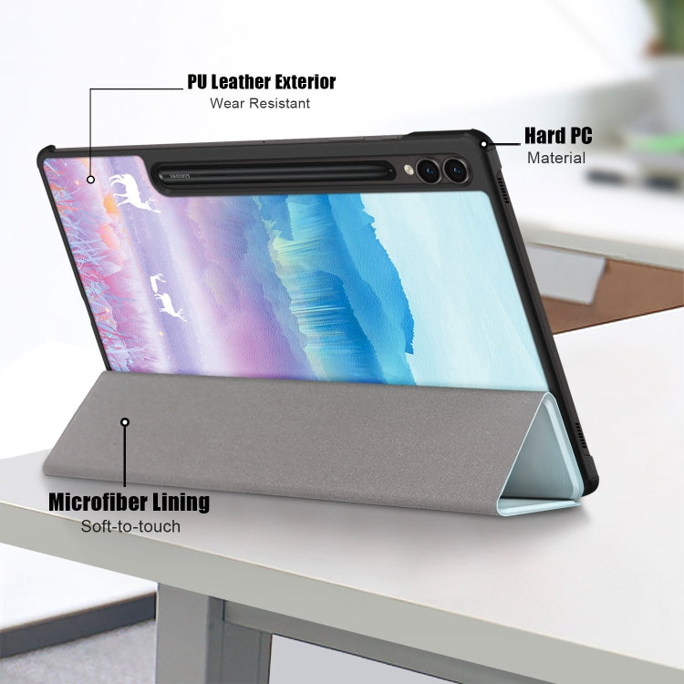 For Samsung Galaxy Tab S9+ Custer Painted 3-Fold Holder Smart Leather Tablet Case(Dream Deer) - free shipping - PMC Jewellery - Order now!