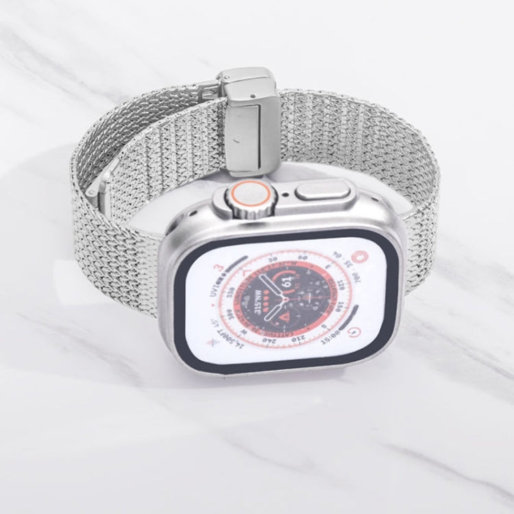 For Apple Watch Series 9 45mm Magnetic Buckle Herringbone Mesh Metal Watch Band(Silver)