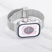 For Apple Watch Series 9 41mm Magnetic Buckle Herringbone Mesh Metal Watch Band(Silver)