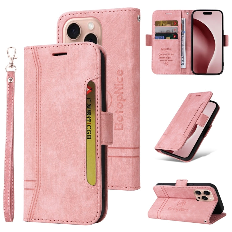 For iPhone 16 Pro BETOPNICE Dual-side Buckle Leather Phone Case(Pink) - iPhone 16 Pro Cases by BETOPNICE | Online Shopping South Africa | PMC TechLife | Buy Now Pay Later Mobicred
