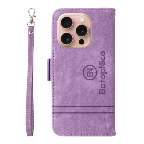 For iPhone 16 Pro BETOPNICE Dual-side Buckle Leather Phone Case(Purple)