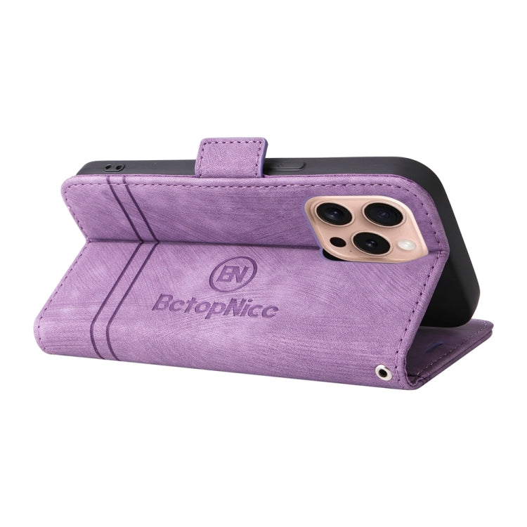 For iPhone 16 Pro BETOPNICE Dual-side Buckle Leather Phone Case(Purple)