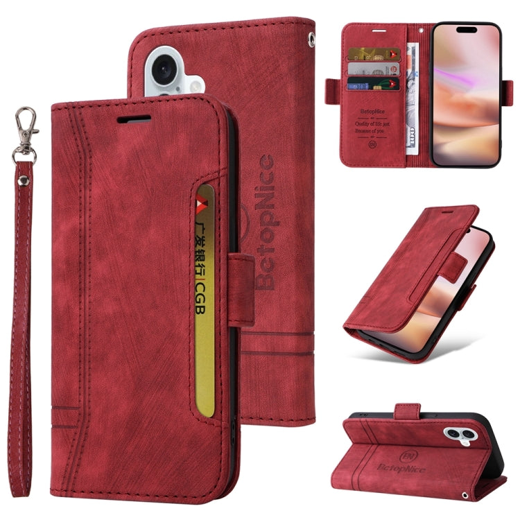 For iPhone 16 Plus BETOPNICE Dual-side Buckle Leather Phone Case(Red) - iPhone 16 Plus Cases by BETOPNICE | Online Shopping South Africa | PMC TechLife | Buy Now Pay Later Mobicred