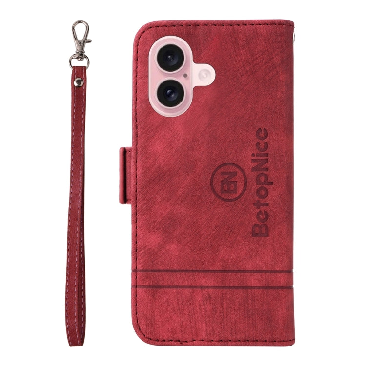 For iPhone 16 BETOPNICE Dual-side Buckle Leather Phone Case(Red)