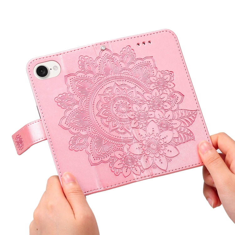 For iPhone 16e Seven-petal Flowers Embossing Leather Phone Case(Rose Gold) - iPhone 16e Cases by PMC TechLife | Online Shopping South Africa | PMC TechLife | Buy Now Pay Later Mobicred