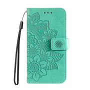 For iPhone 16e Seven-petal Flowers Embossing Leather Phone Case(Green)
