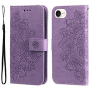 For iPhone 16e Seven-petal Flowers Embossing Leather Phone Case(Light Purple)