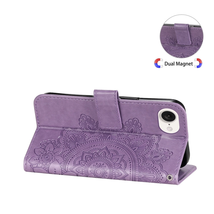 For iPhone 16e Seven-petal Flowers Embossing Leather Phone Case(Light Purple) - iPhone 16e Cases by PMC TechLife | Online Shopping South Africa | PMC TechLife | Buy Now Pay Later Mobicred