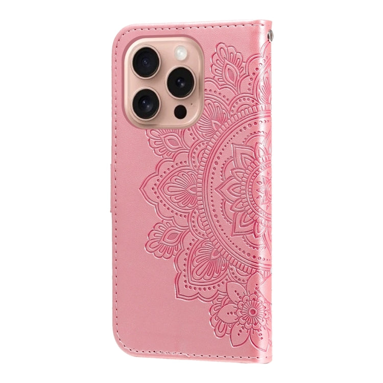 For iPhone 16 Pro 7-petal Flowers Embossing Leather Phone Case(Rose Gold) - iPhone 16 Pro Cases by PMC TechLife | Online Shopping South Africa | PMC TechLife | Buy Now Pay Later Mobicred