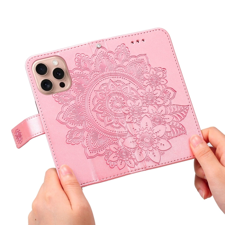 For iPhone 16 Pro 7-petal Flowers Embossing Leather Phone Case(Rose Gold) - iPhone 16 Pro Cases by PMC TechLife | Online Shopping South Africa | PMC TechLife | Buy Now Pay Later Mobicred