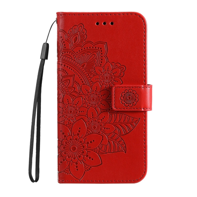 For iPhone 16 Pro 7-petal Flowers Embossing Leather Phone Case(Red) - iPhone 16 Pro Cases by PMC TechLife | Online Shopping South Africa | PMC TechLife | Buy Now Pay Later Mobicred