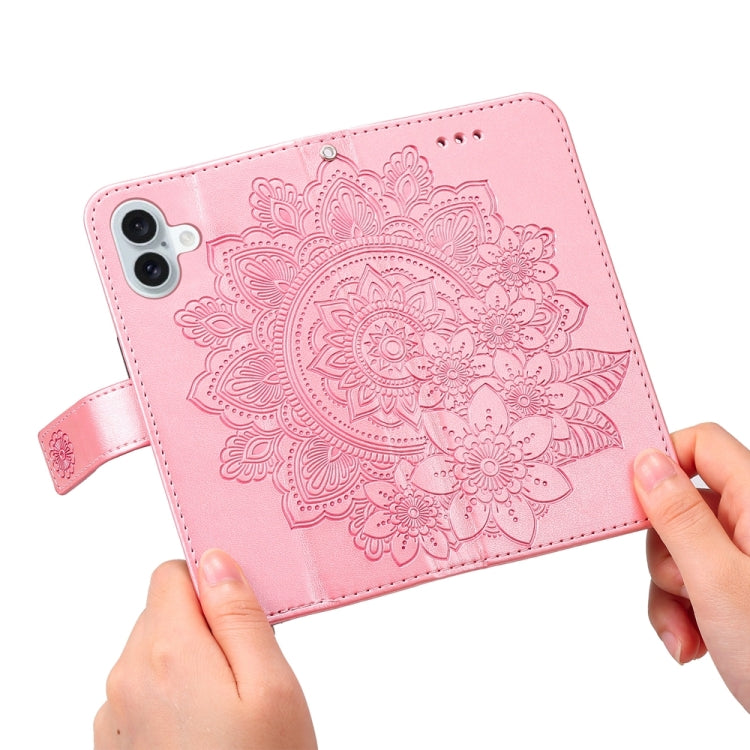 For iPhone 16 Plus 7-petal Flowers Embossing Leather Phone Case(Rose Gold) - iPhone 16 Plus Cases by PMC TechLife | Online Shopping South Africa | PMC TechLife | Buy Now Pay Later Mobicred